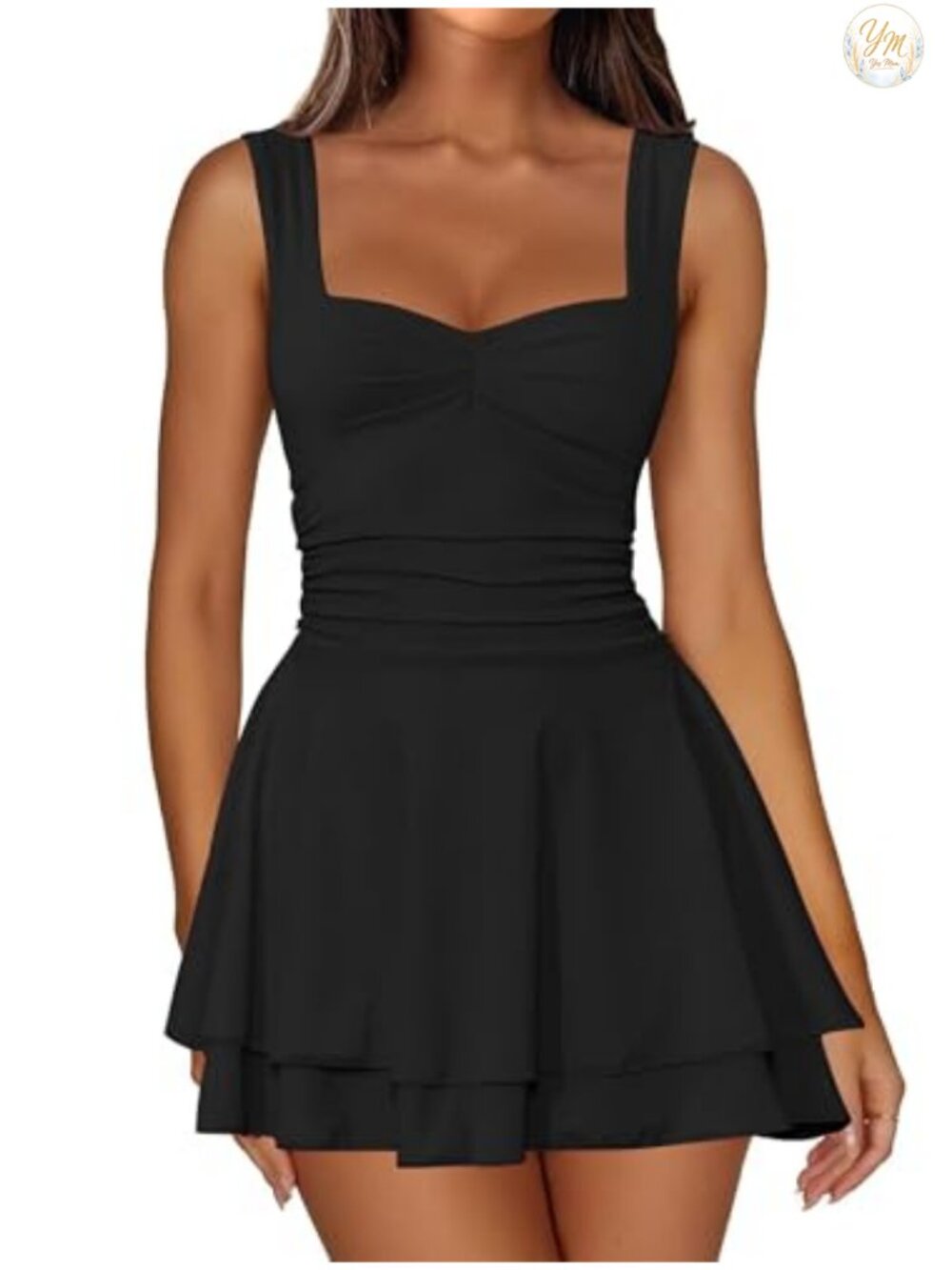 Square Neck Sleeveless Mini Dress Corset A Line Ruffled Hem Bodycon Party Club